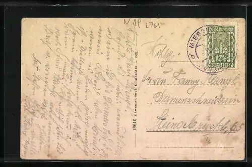 AK Waidmannsfeld, Ortsansicht Post Miesenbach mit Schneeberg