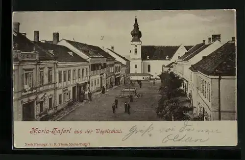 AK Maria-Taferl, Strassenpartie aus der Vogelschau, Kirche