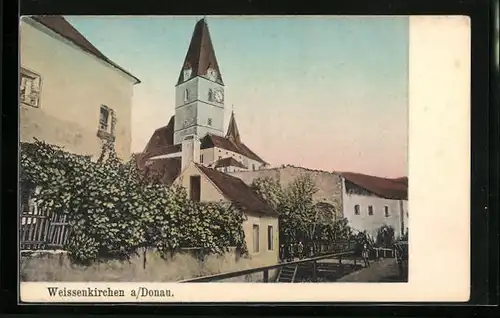 AK Weissenkirchen a. Donau, Ortspartie mit Blick auf die Kirche