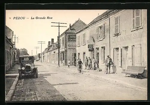 AK Pezou, La Grande Rue, Cafe Brault, Voiture / Automobil