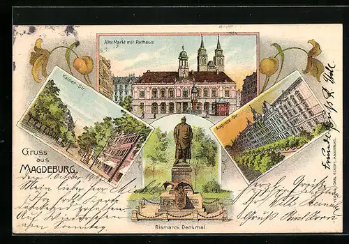 Lithographie Magdeburg, Bismarck-Denkmal, Alter Markt