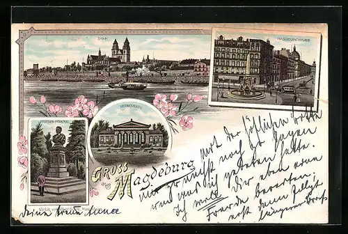 Lithographie Magdeburg, Dom, Friesen-Denkmal