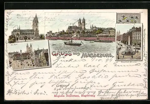 Lithographie Magdeburg, Dom, Alter Markt