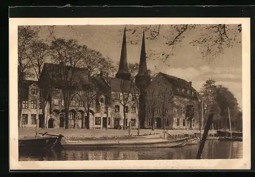 AK Lübeck, Partie an der Obertrave mit Dom