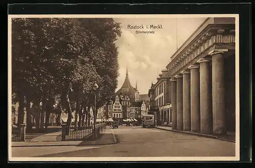 AK Rostock, Strassenpartie am Blücherplatz