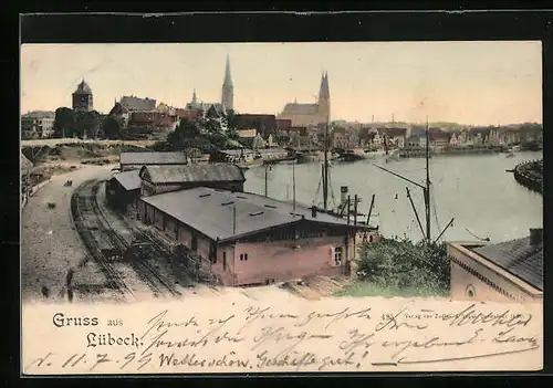 AK Lübeck, Panorama mit Kirchen