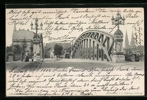 AK Lübeck, Hüxterthorbrücke gegen Kirche