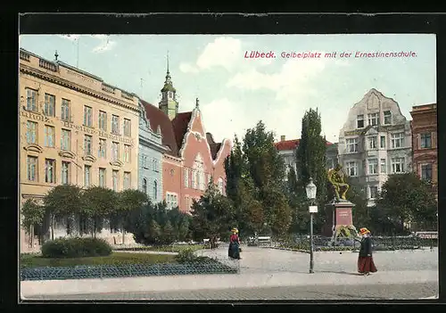 AK Lübeck, Geibelplatz mit der Ernestinenschule