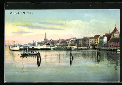 AK Rostock, Panorama mit Hafen