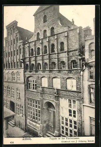 AK Lübeck, Facade von der Weinhandlung in der Fischstrasse