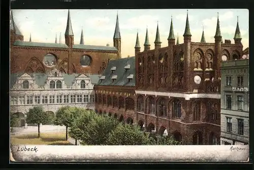 AK Lübeck, Rathaus aus der Vogelschau