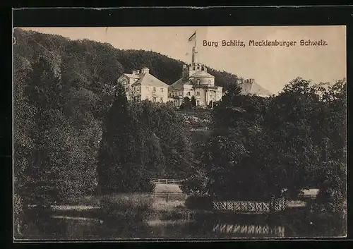 AK Schlitz, Burgansicht vom Wasser aus