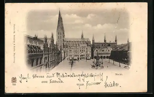 AK Lübeck, Blick auf den Markt aus der Vogelschau