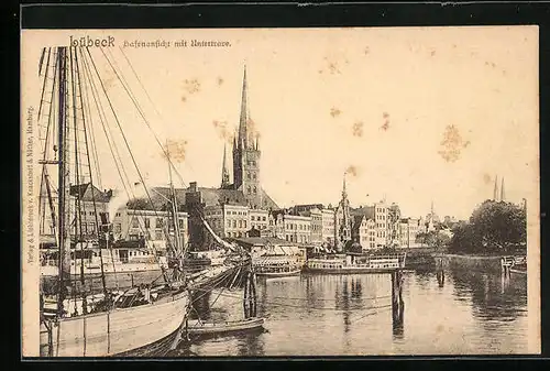 AK Lübeck, Hafenansicht mit Untertrave
