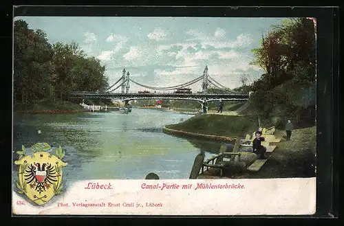 AK Lübeck, Canal-Partie mit Mühlentorbrücke