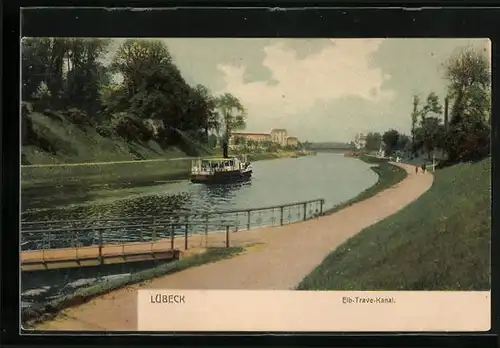 AK Lübeck, Elb-Trave-Kanal mit Schiff