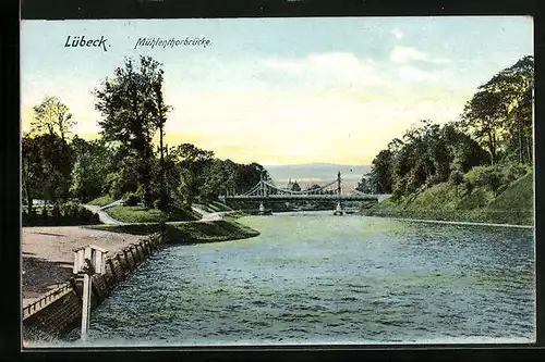 AK Lübeck, Flusspartie mit der Mühlenthorbrücke