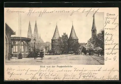 AK Lübeck, Ortspartie von der Puppenbrücke aus gesehen