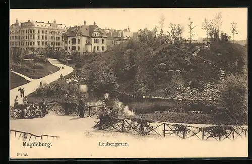 AK Magdeburg, Louisengarten mit Häusern