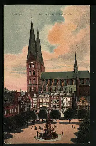 AK Lübeck, Marktplatz und Marienkirche