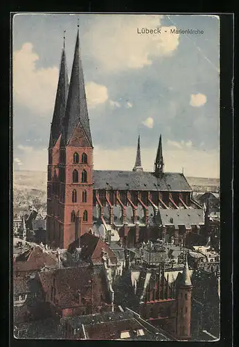 AK Lübeck, Marienkirche aus der Vogelschau