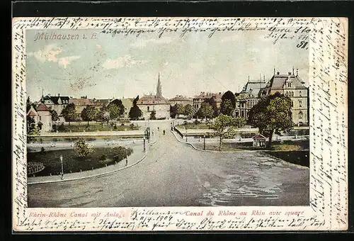 AK Mülhausen i. E., Rhein-Rhône Canal mit Anlage