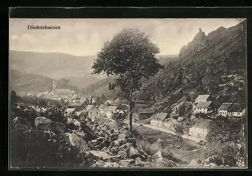 AK Diedolshausen, Teilansicht mit Baum