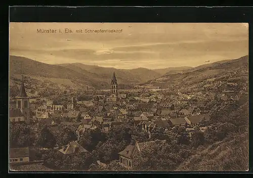 AK Münster i. Els., Teilansicht mit Schnepfenriedkopf