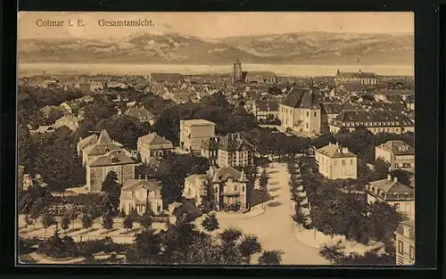 AK Colmar, Gesamtansicht mit Gebirgspanorama