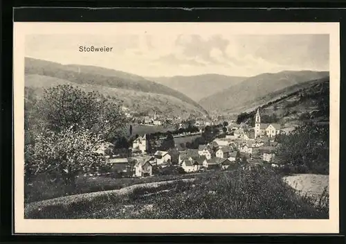 AK Stossweier, Panorama mit Gebirge