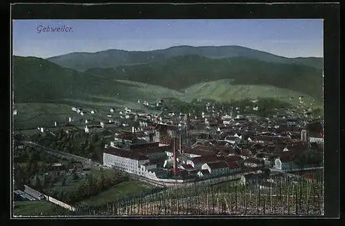 AK Gebweiler, Totalansicht mit Gebirgspanorama