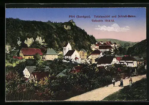 AK Pfirt, Totalansicht mit Schloss-Ruine