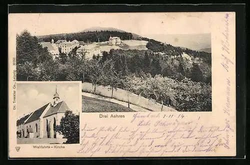 AK Drei Ähren, Wallfahrtskirche, Ortspartie aus der Vogelschau