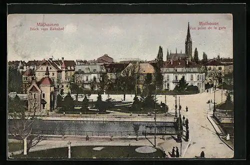 AK Mülhausen, Strassenpartie am Bahnhof