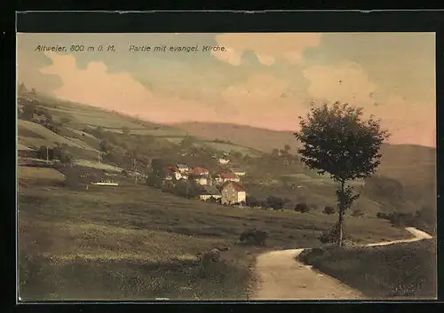 AK Altweier, Partie mit evangel. Kirche