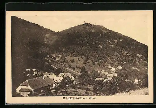 AK Wasserburg, Ortsansicht aus der Vogelschau mit Ruine