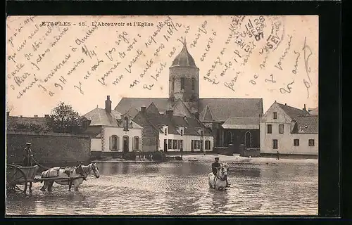 AK Etaples, l'Abreuvoir et l'Eglise