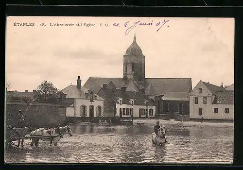 AK Étaples, l'Abreuvoir et l'Eglise