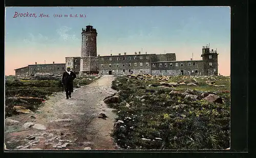 AK Brocken / Harz, Brocken-Hotel und Turm