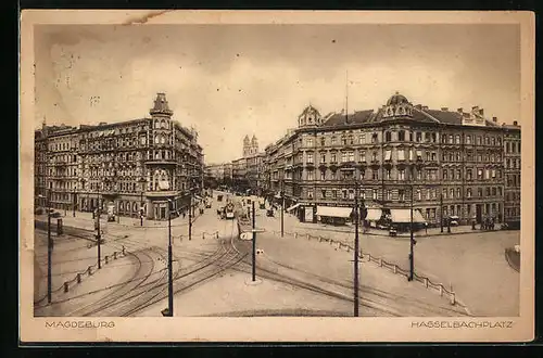 AK Magdeburg, Hasselbachplatz mit Strassenbahn