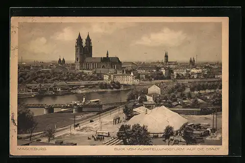 AK Magdeburg, Blick vom Ausstellungsturm auf die Stadt