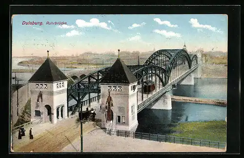 AK Duisburg, Ruhrbrücke aus der Vogelschau