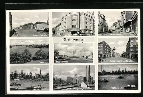 AK Rheinhausen, Bahnhofstrasse, Kaiserstrasse, Zeche Diergardt, Schacht II