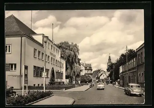 AK Gardelegen, Bahnhofstrasse mit Postamt und Marienkirche