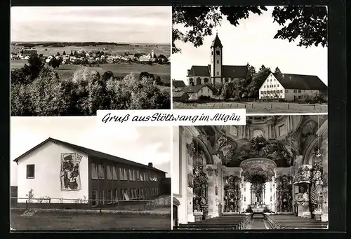AK Stöttwang / Allgäu, Kirche, Aussen- und Innenansicht, Gebäude- und Gesamtansicht