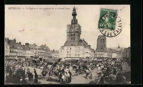 AK Béthune, le Beffroi et vue générale de la Grand'Place