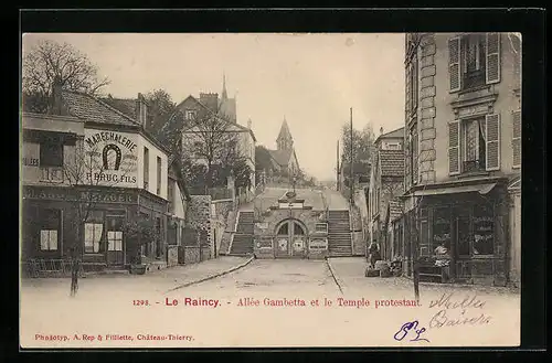 AK Le Raincy, Allée Gambetta et le Temple protestant