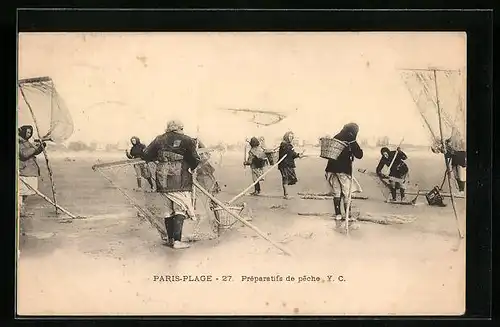 AK Paris-Plage, Preparatifs de peche, Krebsfischerinnen