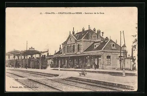 AK Chatillon-sur-Seine, Interieur de la Gare, Bahnhof von der Gleisseite
