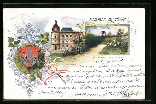 Lithographie Prag / Praha-Zizkov, Radnice, Rozhledna na vrchu